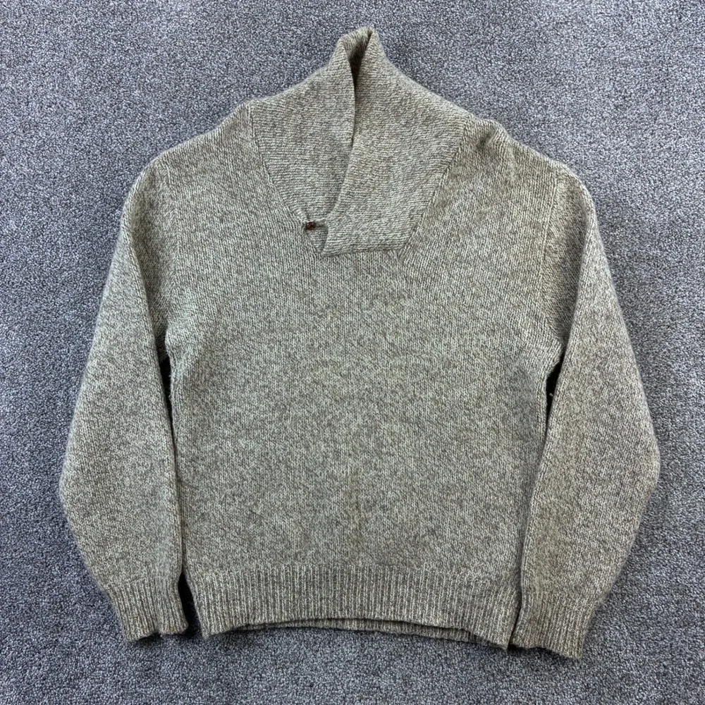 Vintage L.L. Bean Sweater Mens Large Tan Shawl Neck Wool Blend Pullover Knit